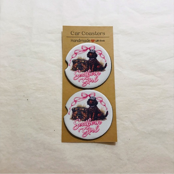 Handmade Other - Handmade Southern Girl With Dog Car Coasters Set